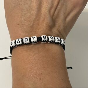 Casual Classic Lady Boss Beaded Bracelet Woven Hemp Adjustable Black White